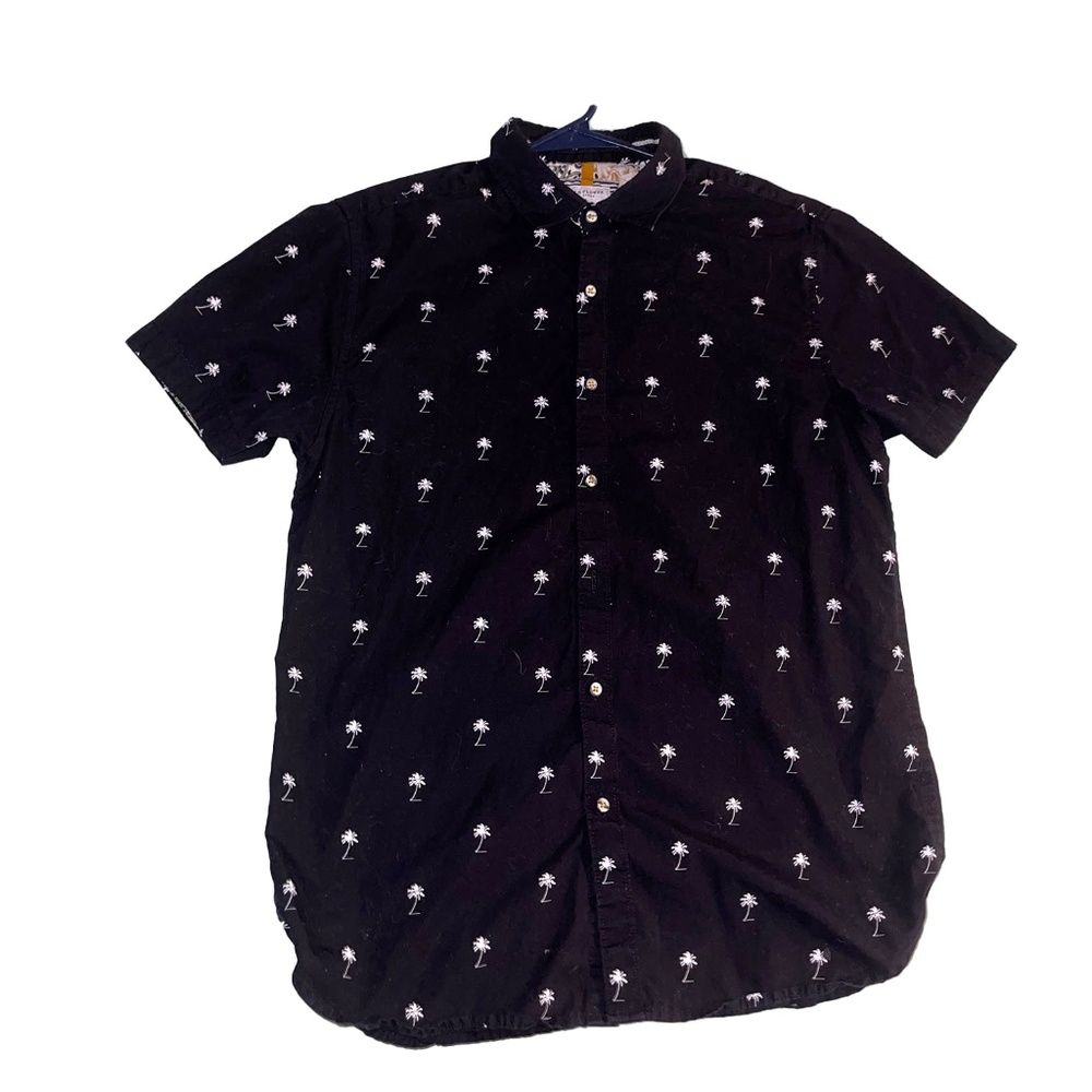short sleeve button down palm tree all over print